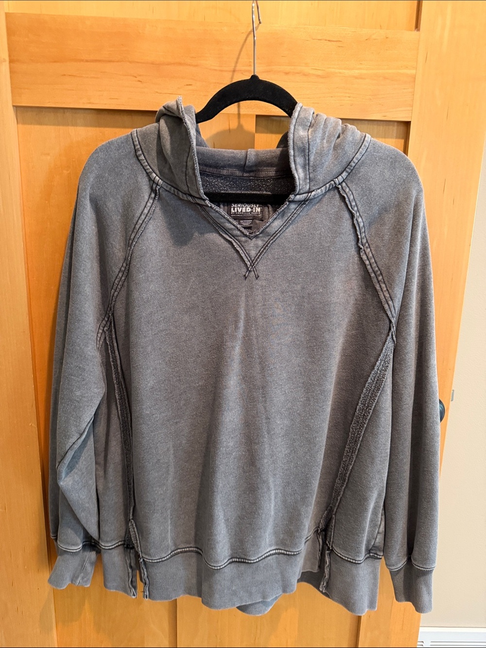 aerie Washed Gray Hooded Pullover Sweatshirt
